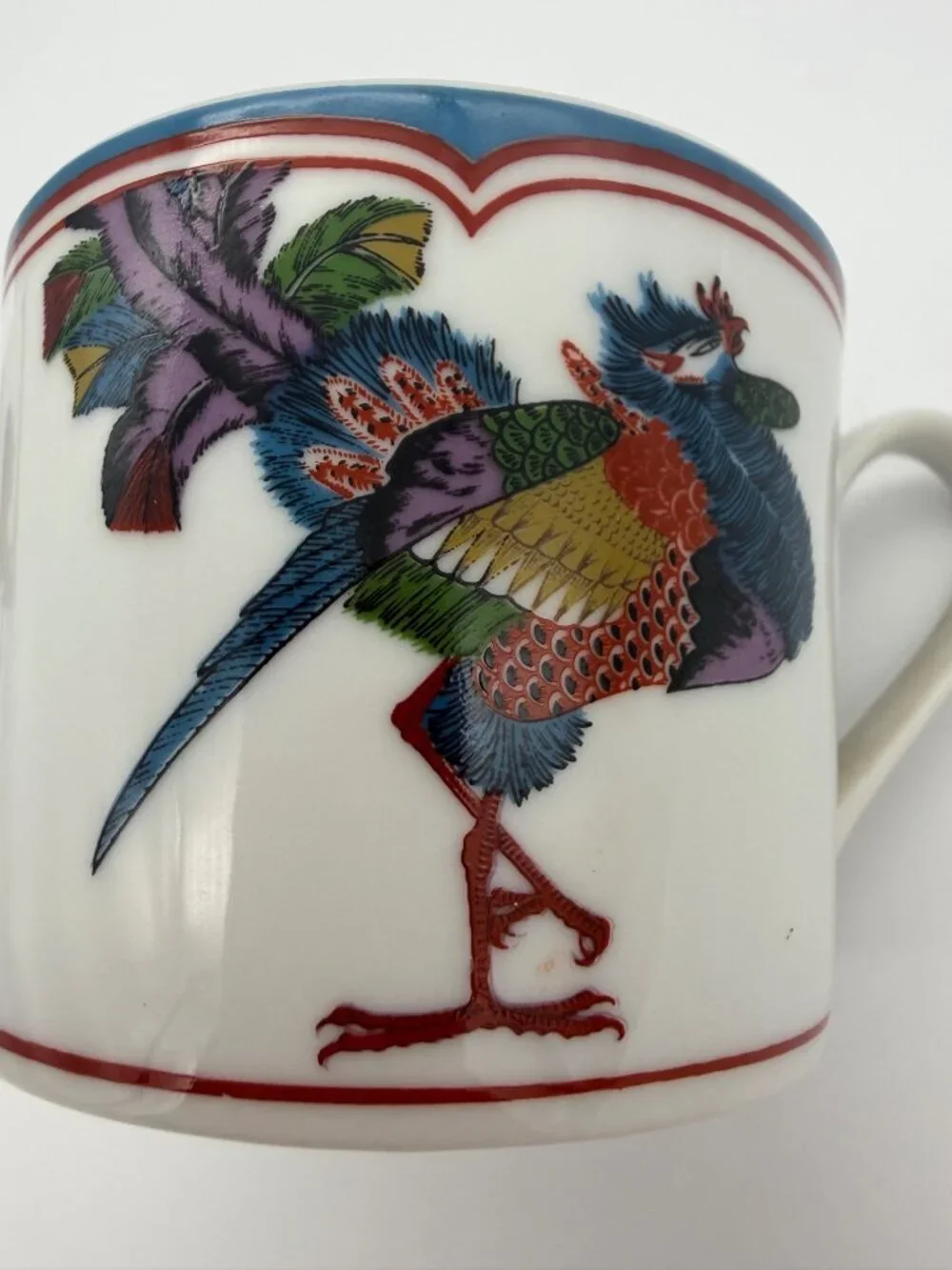 Georges Briard Oriental Peacock Japan Coffee Cup Pair Porcelain Bird Chinoiserie